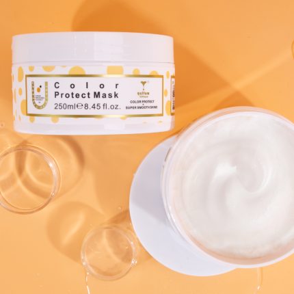 Container of Color Protect Mask, 250 ml, with creamy white product visible on an orange background.