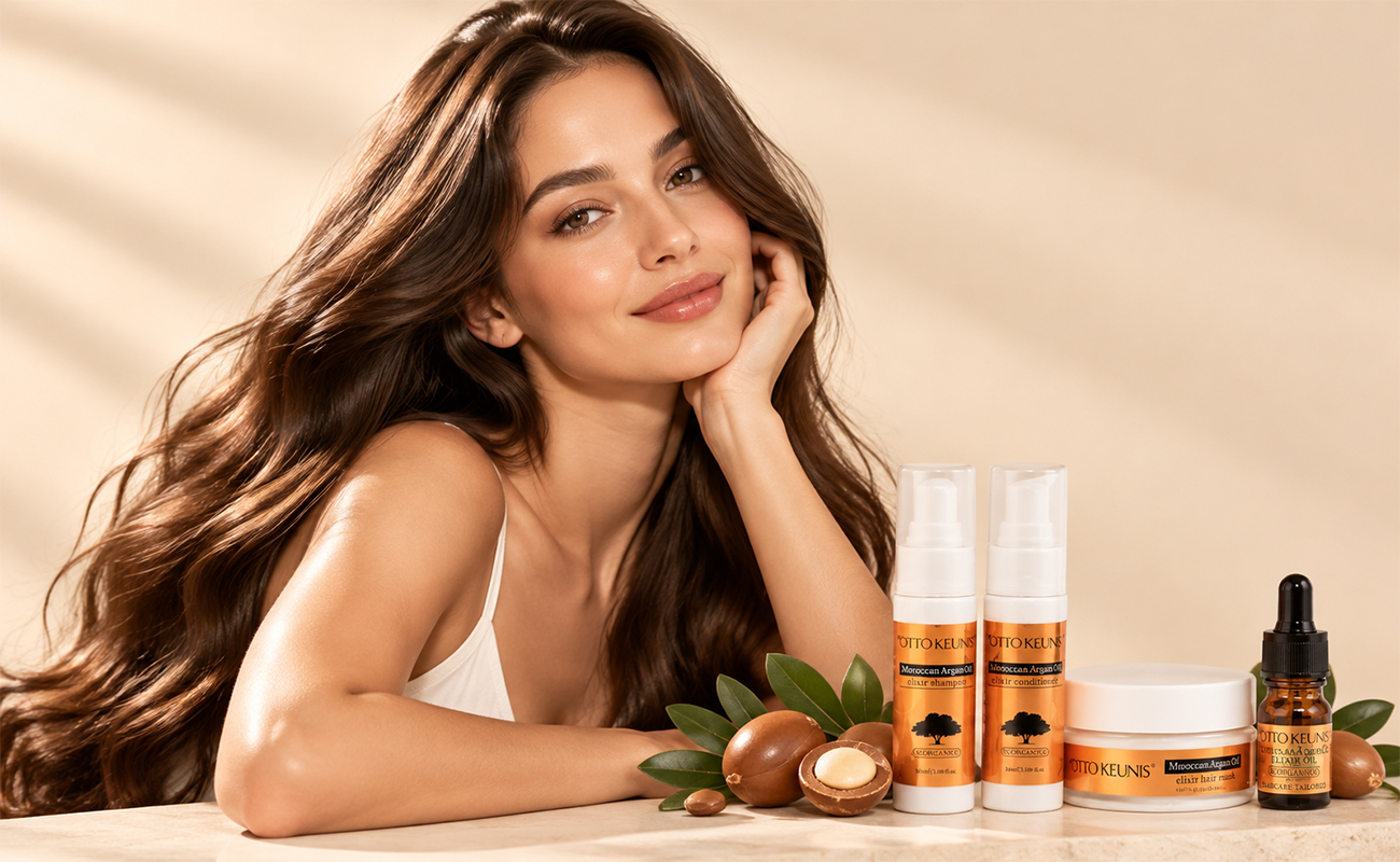Moroccan Argan Oil Haircare Travel Set with shampoo, conditioner, hair mask, and hair oil