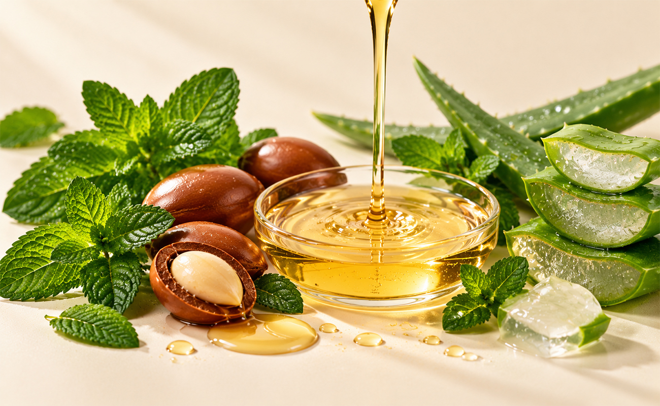 Peppermint Clarifying Shampoo formula ingredients with peppermint oil, argan oil and aloe vera